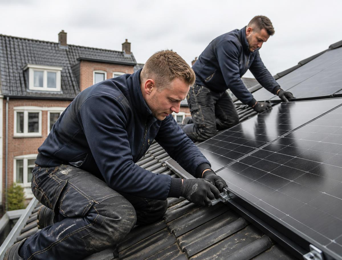 Monteurs van Navito installeren zonnepanelen op een woning